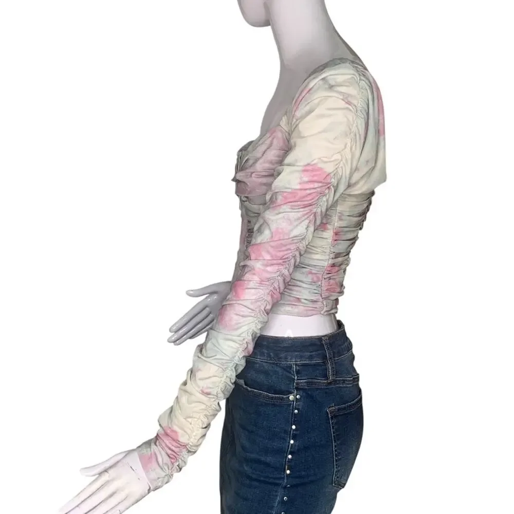 Free People All Night Corset Bustier Fitted Ruched Top Long Sleeve Size S